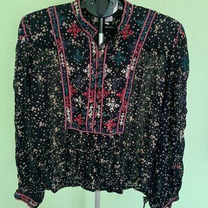 Isabel Marant Blouse Sz 36 S Black Embroidered Boho Tunic Holiday Snowflakes